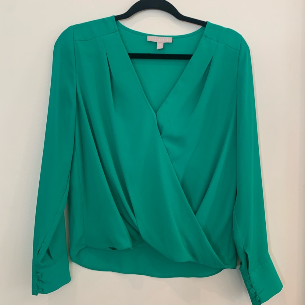 Chelsea28 emerald green Wrap Blouse